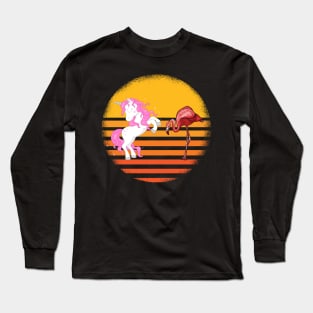 Pink Flamingo and pink Unicorn Long Sleeve T-Shirt